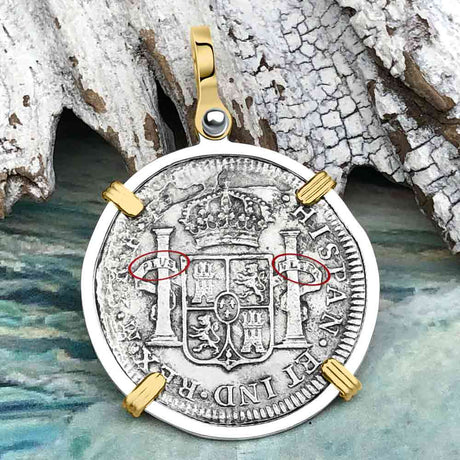 El Cazador Shipwreck 1783 2 Reale Piece of 8 14K Gold & Sterling Silver Pendant