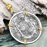 El Cazador Shipwreck 1783 2 Reale Piece of 8 14K Gold & Sterling Silver Pendant
