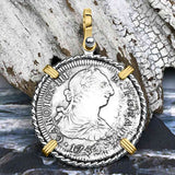 El Cazador Shipwreck 1783 2 Reale Piece of 8 14K Gold & Sterling Silver Pendant