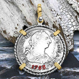 El Cazador Shipwreck 1783 2 Reale Piece of 8 14K Gold & Sterling Silver Pendant