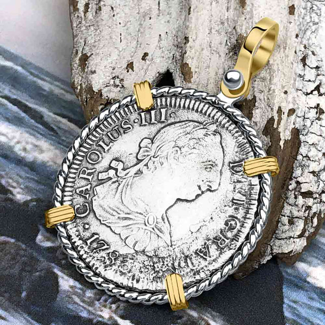 El Cazador Shipwreck 1783 2 Reale Piece of 8 14K Gold & Sterling Silver Pendant