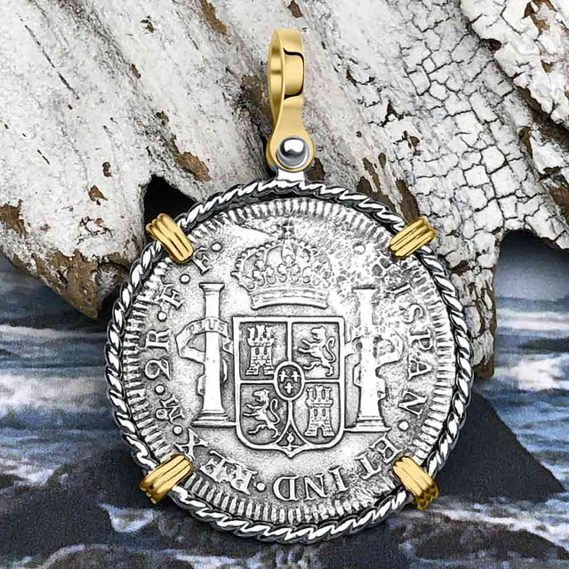 El Cazador Shipwreck 1783 2 Reale Piece of 8 14K Gold & Sterling Silver Pendant