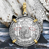 El Cazador Shipwreck 1783 2 Reale Piece of 8 14K Gold & Sterling Silver Pendant
