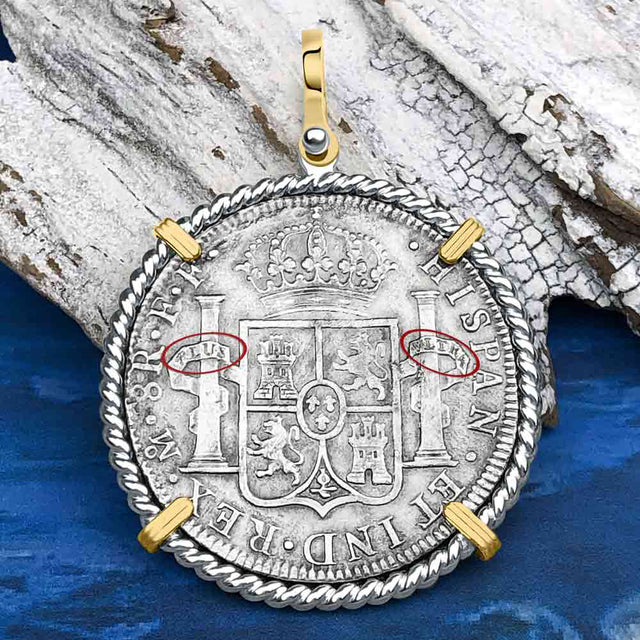 El Cazador Shipwreck 1783 8 Reale Piece of 8 14K Gold & Sterling Silver Pendant