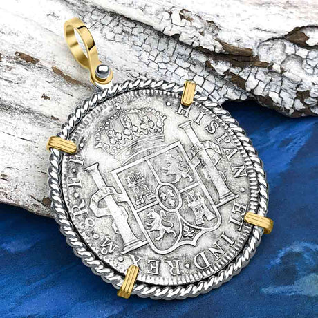 El Cazador Shipwreck 1783 8 Reale Piece of 8 14K Gold & Sterling Silver Pendant