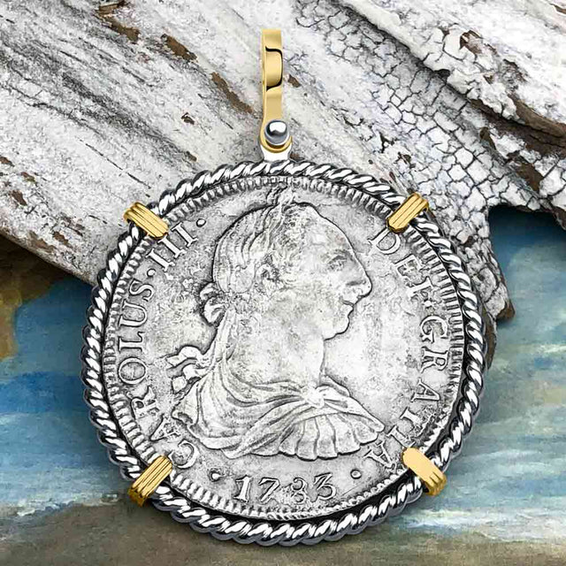 El Cazador Shipwreck 1783 8 Reale Piece of 8 14K Gold & Sterling Silver Pendant