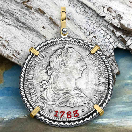 El Cazador Shipwreck 1783 8 Reale Piece of 8 14K Gold & Sterling Silver Pendant