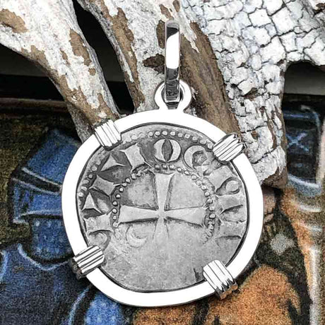 Templar Knights Era Antioch Crusader Medieval Silver Denier Helmet Head Coin of the Crusades Sterling Silver Pendant