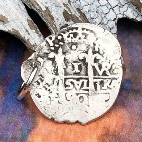 Pirate Chic 1 Reale Spanish Silver Cob Double Dated 1690 - the Legendary Piece of Eight Pendant