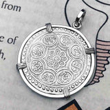 Tibet Ga-den Tanka a Lotus & Buddha's Eight Paths to Enlightenment & Good Fortune Mandala Sterling Silver Necklace