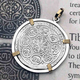 Tibet Ga-den Tanka a Lotus & Buddha's Eight Paths to Enlightenment & Good Fortune Mandala 14K Gold & Sterling Silver Pendant