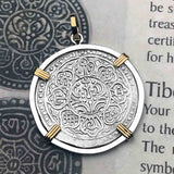 Tibet Ga-den Tanka a Lotus & Buddha's Eight Paths to Enlightenment & Good Fortune Mandala 14K Gold & Sterling Silver Pendant