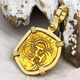 RARE Dated 1623 Pirate Era 22K Gold One Escudo - the Legendary Doubloon - 18K Gold Pendant