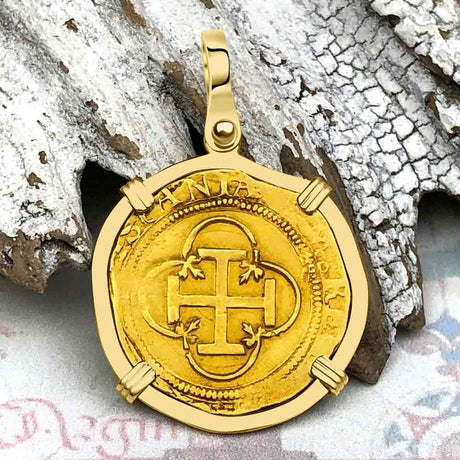 Pirate Era 1560 22K Gold One Escudo - the Legendary Doubloon - 18K Gold Pendant