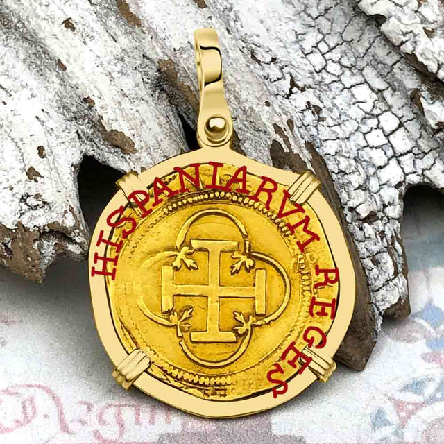 Pirate Era 1560 22K Gold One Escudo - the Legendary Doubloon - 18K Gold Pendant