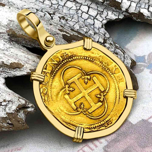 Pirate Era 1560 22K Gold One Escudo - the Legendary Doubloon - 18K Gold Pendant