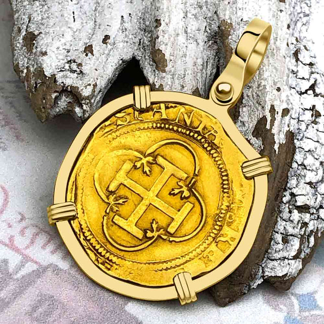 Pirate Era 1560 22K Gold One Escudo - the Legendary Doubloon - 18K Gold Pendant