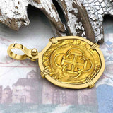Pirate Era 1560 22K Gold One Escudo - the Legendary Doubloon - 18K Gold Pendant