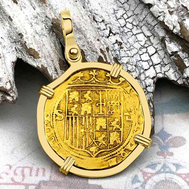 Pirate Era 1560 22K Gold One Escudo - the Legendary Doubloon - 18K Gold Pendant