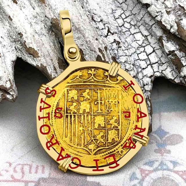 Pirate Era 1560 22K Gold One Escudo - the Legendary Doubloon - 18K Gold Pendant