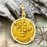 Pirate Era Circa 1590s 22K Gold Two Escudo - the Legendary Doubloon - 18K Gold Pendant