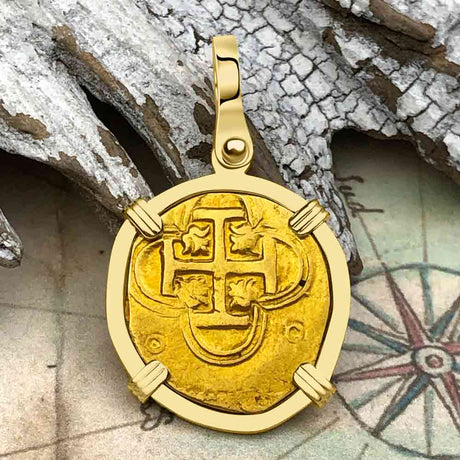 Pirate Era Circa 1590s 22K Gold Two Escudo - the Legendary Doubloon - 18K Gold Pendant