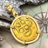 Pirate Era Circa 1590s 22K Gold Two Escudo - the Legendary Doubloon - 18K Gold Pendant
