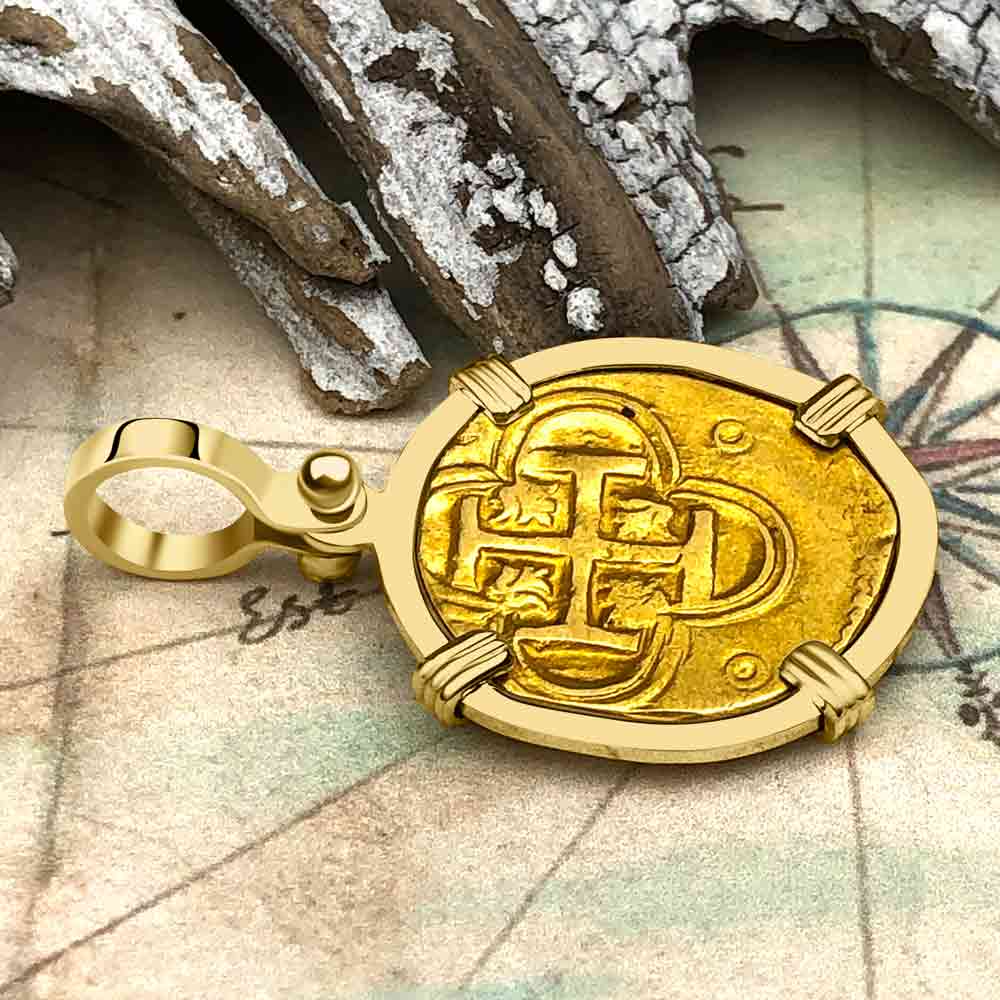 Pirate Era Circa 1590s 22K Gold Two Escudo - the Legendary Doubloon - 18K Gold Pendant