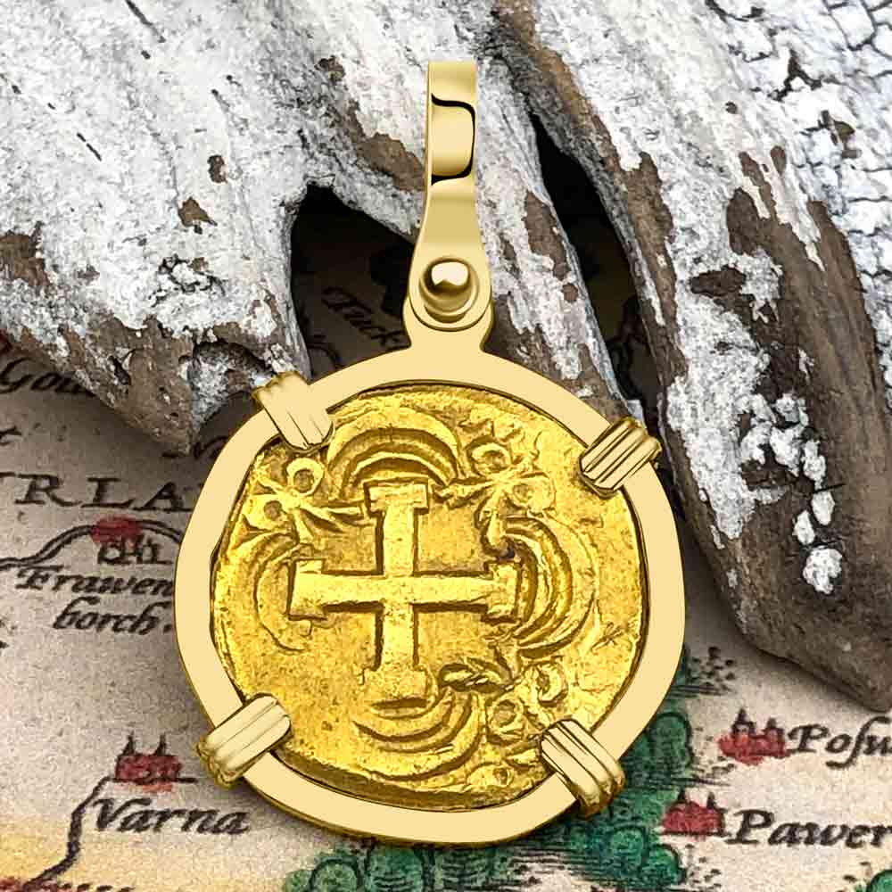 Pirate Era 22K Gold 2 Escudo - the Legendary Doubloon - 18K Gold Pendant