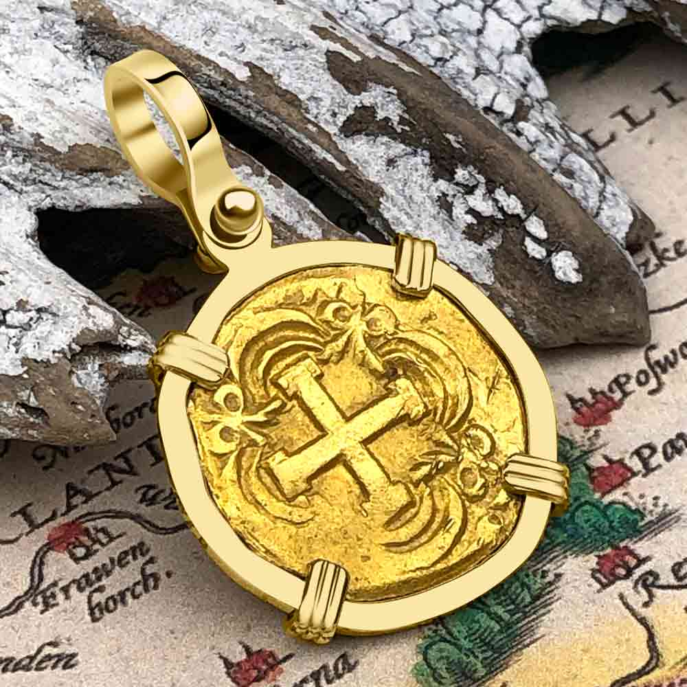 Pirate Era 22K Gold 2 Escudo - the Legendary Doubloon - 18K Gold Pendant