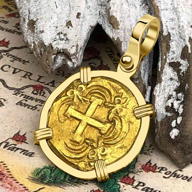 Pirate Era 22K Gold 2 Escudo - the Legendary Doubloon - 18K Gold Pendant
