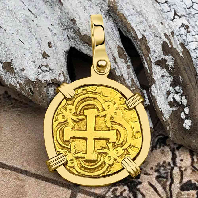 Pirate Era 22K Gold 2 Escudo - the Legendary Doubloon - 18K Gold Pendant
