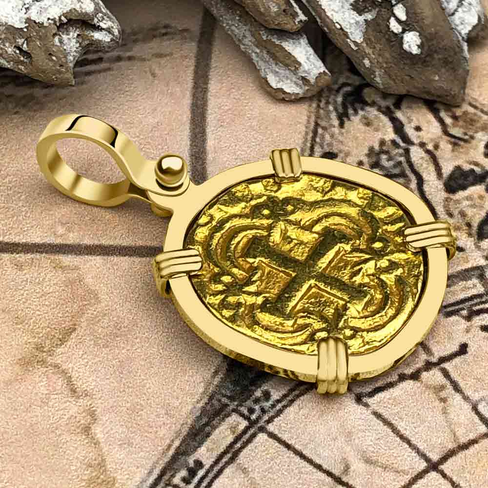 Pirate Era 22K Gold 2 Escudo - the Legendary Doubloon - 18K Gold Pendant
