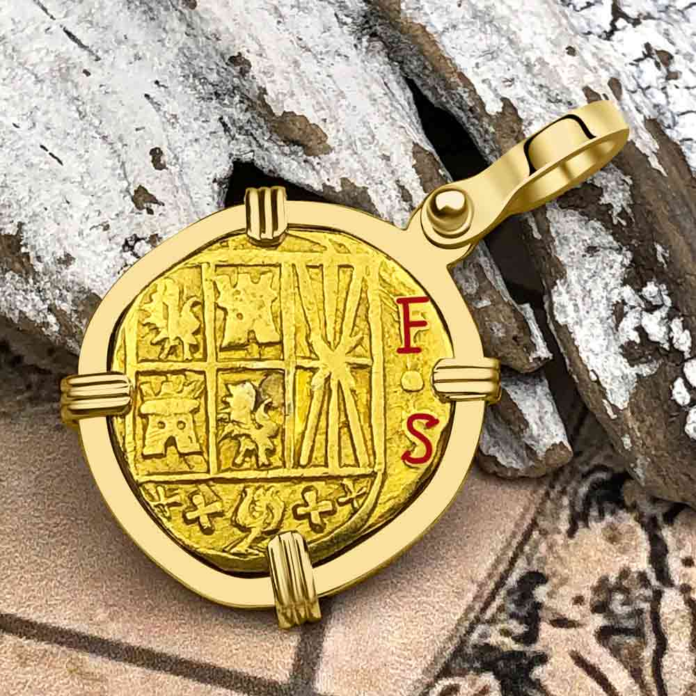 Pirate Era 22K Gold 2 Escudo - the Legendary Doubloon - 18K Gold Pendant