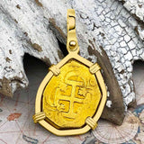 Pirate Era Circa 1598 22K Gold Two Escudo - the Legendary Doubloon - 18K Gold Pendant