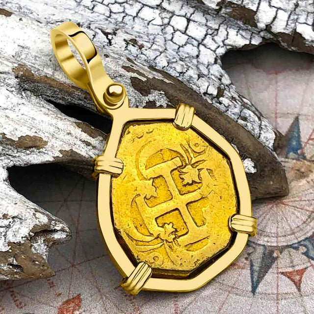 Pirate Era Circa 1598 22K Gold Two Escudo - the Legendary Doubloon - 18K Gold Pendant