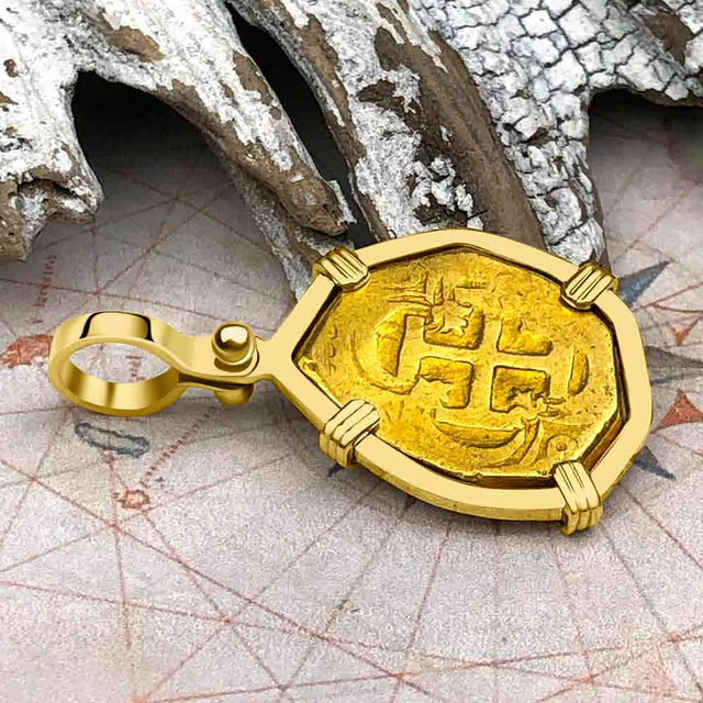 Pirate Era Circa 1598 22K Gold Two Escudo - the Legendary Doubloon - 18K Gold Pendant