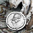 Roman Republic Silver Denarius 90 BC Apollo and the Horseman Coin 14K White Gold Pendant 
