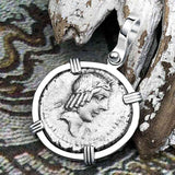 Roman Republic Silver Denarius 90 BC Apollo and the Horseman Coin 14K White Gold Pendant 