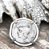 Roman Republic Silver Denarius 100 BC Mars and Victory 14K White Gold Pendant
