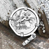 Roman Republic Silver Denarius 100 BC Mars and Victory 14K White Gold Pendant