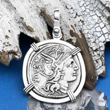 Roman Republic Silver Denarius 101 BC Roma & Jupiter 14K White Gold Pendant
