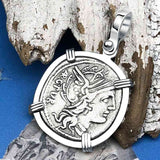 Roman Republic Silver Denarius 101 BC Roma & Jupiter 14K White Gold Pendant