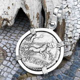 Roman Republic Silver Denarius 88 BC Mars & Victory 14K White Gold Pendant | Artifact #5414