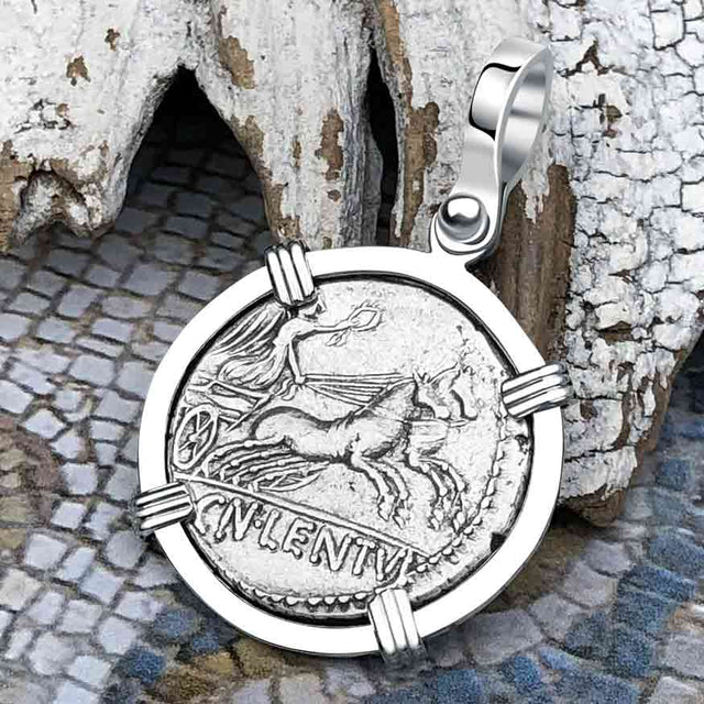 Roman Republic Silver Denarius 88 BC Mars & Victory 14K White Gold Pendant | Artifact #5414