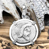 Roman Republic Silver Denarius 48 BC Pan and Jupiter 14K White Gold Pendant 