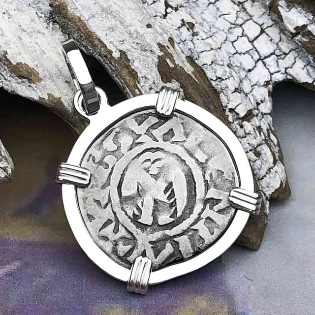 Templar Knights Era French Healing Angel Silver Denier Sterling Silver Pendant