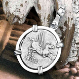 Roman Republic Silver Denarius 90 BC Pegasus 14K White Gold Pendant