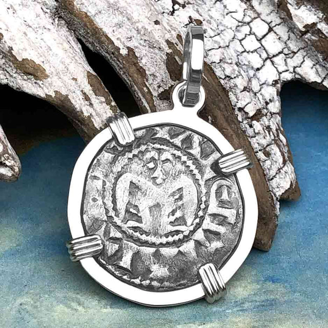 Templar Knights Era French Healing Angel Silver Denier Sterling Silver Pendant