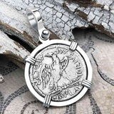 Roman Republic Silver Denarius 67 BC Vacuna & the Eagle 14K White Gold Pendant